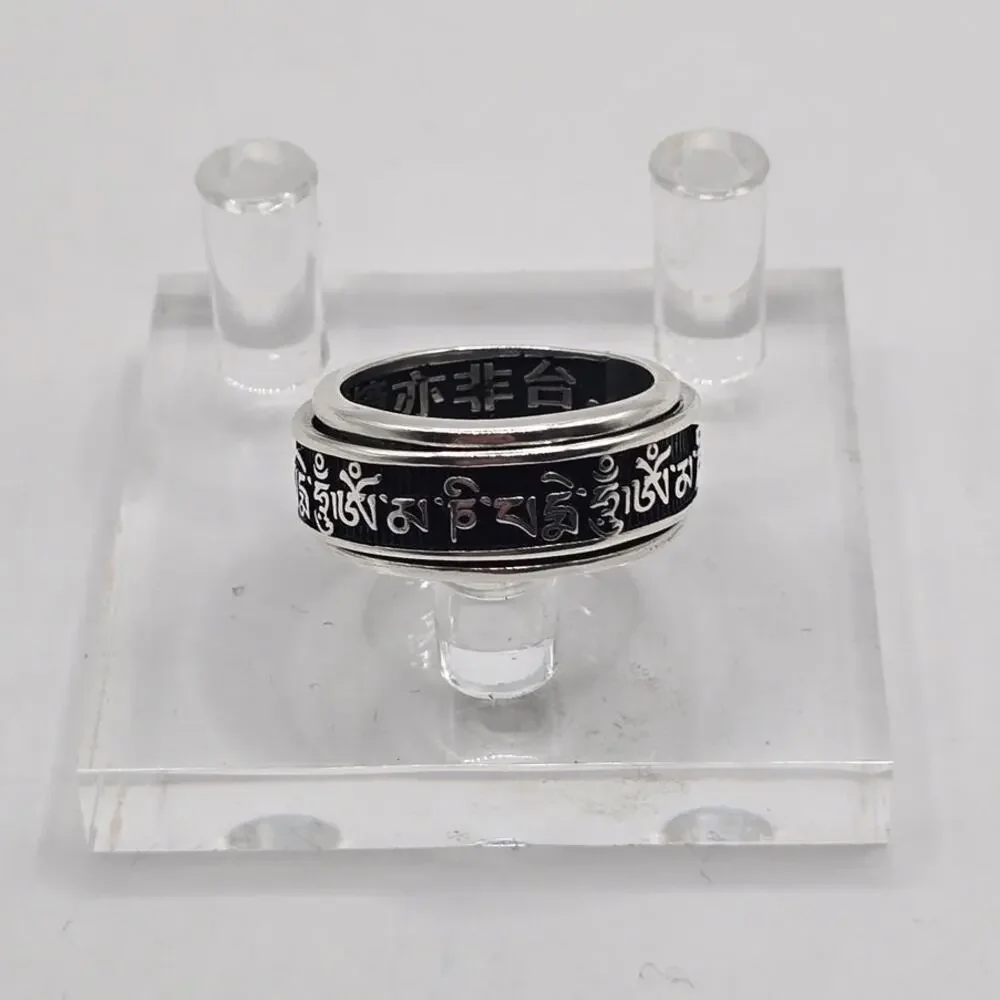 S925 Sterling Silver Tibetan Mantra Meditation Spinner Ring